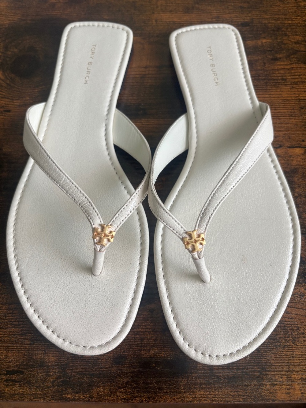 Tory Burch Classic White Leather Flip-Flops